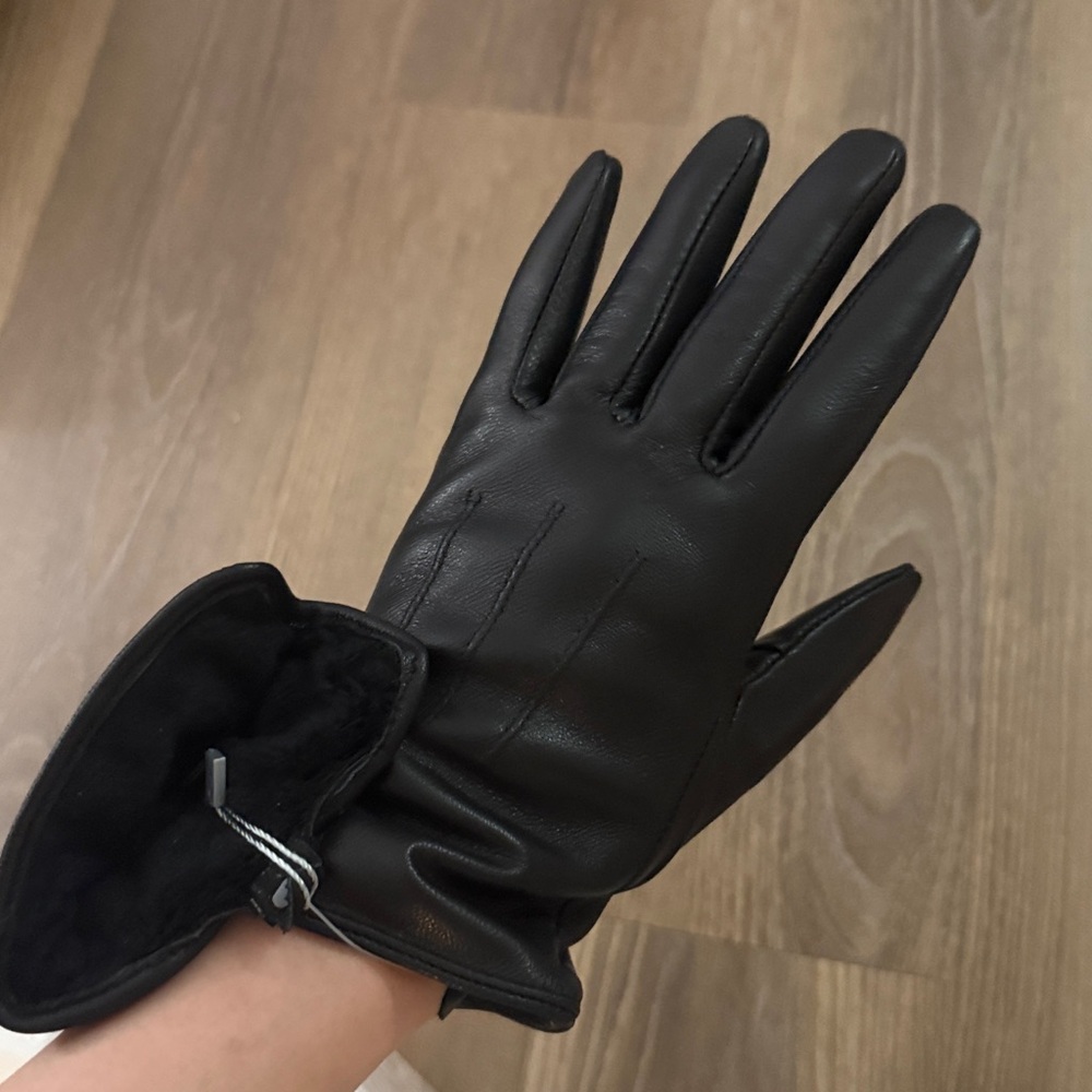 New black fleece lined thick sheepskin leather gloves